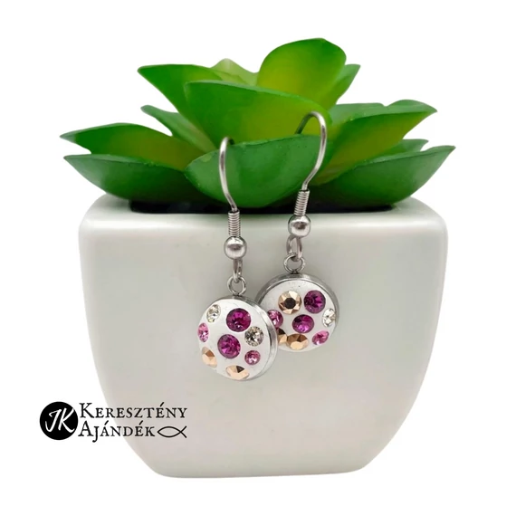 Lila / Pink -pezsgő, swarovski kristályos, medálos fülbevalós szett (nemesacél) 20 mm