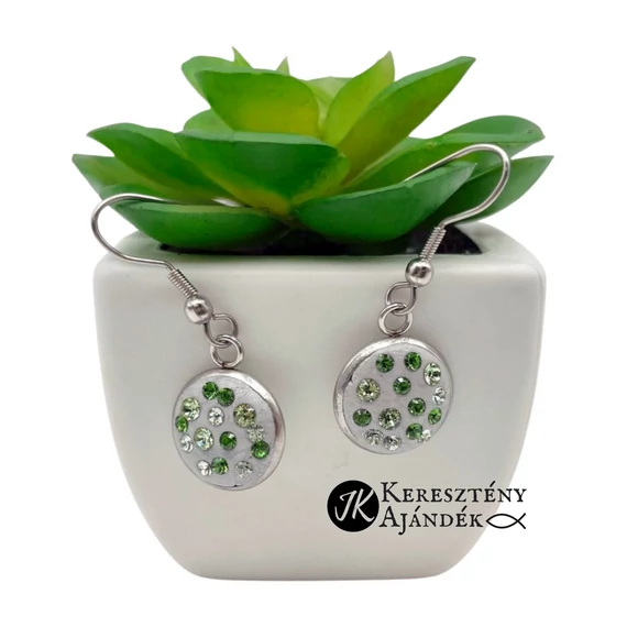Csepp zöld - szürke, swarovski kristályos, medálos fülbevalós szett nemesacél ( nyaklánc és fülbevalók )