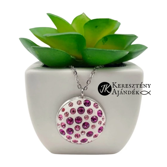 Fehér, swarovski kristályos (lila, rózsaszín,fehér), medálos fülbevalós szett ( nemesacél ) 20 mm