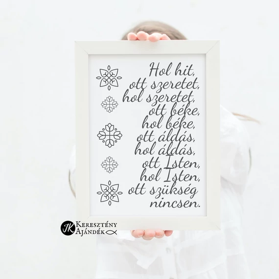 Házi áldás - igés, kép, keretben, A4 - es méret, FEHÉR színben