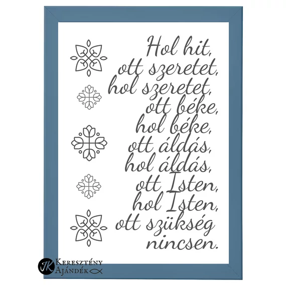 Házi áldás - igés, kép, keretben, A4 - es méret, PETROLKÉK színben