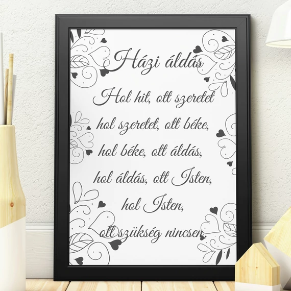 Házi áldás - igés, kép, keretben, A4, FEKETE színben