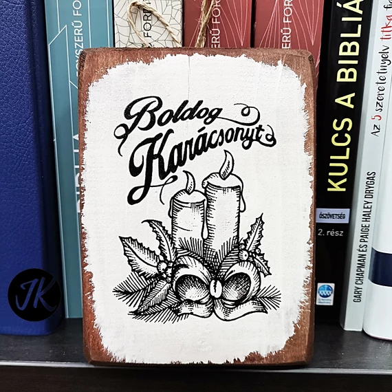 Boldog Karácsonyt - fa, fatábla, igés falikép ( felakasztható ) 10*13 cm