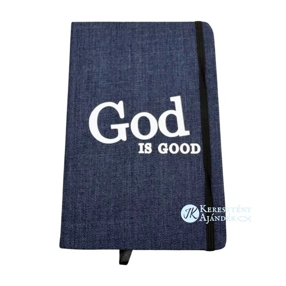 God is good - igés, keresztény feliratos, farmer bevonatú jegyzetfüzet igével - kb. A5 - ös méretű, vonalas lapokkal