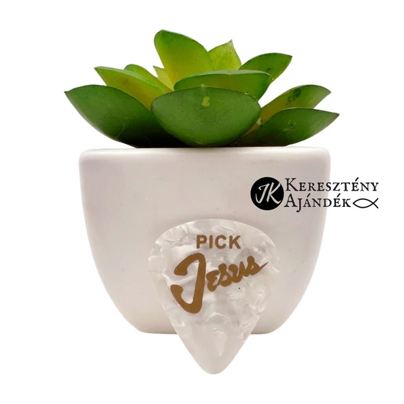 Pick Jesus: Praise the Lord. How good it is to sing praises to our God. How pleasant and fitting to praise him! / Dicsérjétek az Urat! - celluloid gitárpengető a Zsolt. 147:1 igeverssel MÁRVÁNY - FEHÉR