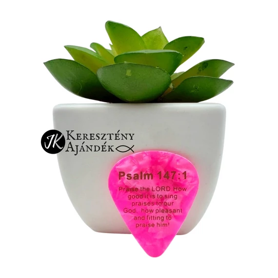 Pick Jesus: Praise the Lord. How good it is to sing praises to our God. How pleasant and fitting to praise him! / Dicsérjétek az Urat! - celluloid gitárpengető a Zsolt. 147:1 igeverssel PINK