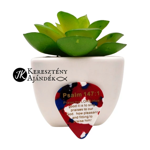 Pick Jesus: Praise the Lord. How good it is to sing praises to our God. How pleasant and fitting to praise him! / Dicsérjétek az Urat! - celluloid gitárpengető a Zsolt. 147:1 igeverssel TARKA