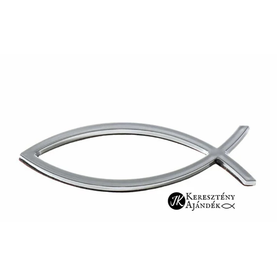 Autó embléma Ichthys ( hal ) ezüst színű, autó matrica, nagy méret ( 13 cm ), 3D forma