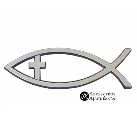 Autó embléma Ichthys (hal kereszttel ) ezüst színű, autó matrica, 3D forma