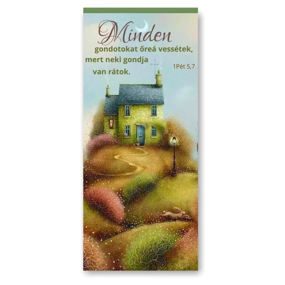 Minden gondotokat őreá vessétek, mert neki gondja van rátok - mágneses, keresztény feliratos, igés, papír könyvjelző
