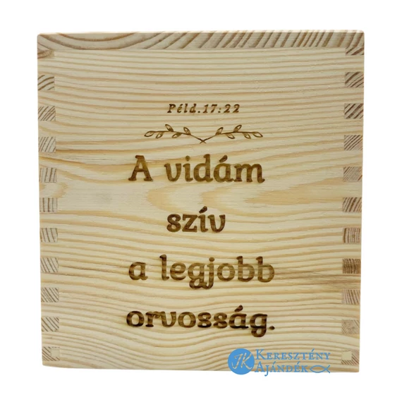 Lépes méz a kedves beszéd: édes a léleknek és gyógyulás a testnek - keresztény feliratos, gravírozott, borovifenyő asztali zsepitartó / zsebkendőtartó ( 13*14*14cm )