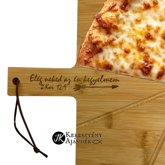 Elég neked az én kegyelmem - igés, keresztény feliratos, gravírozott, natúr bambusz fa, PIZZAvágó deszka
