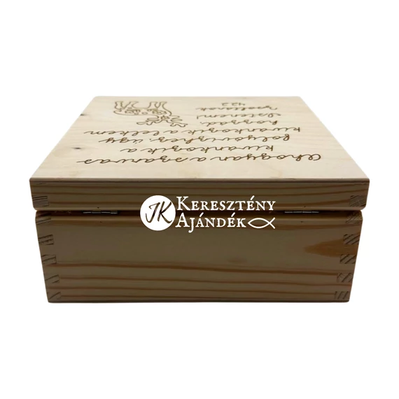 Ahogyan a szarvas kívánkozik a folyóvízhez, úgy kívánkozik a lelkem hozzád, Istenem! Zsolt. 42,2 - igés, keresztény feliratos, gravírozott fenyő doboz ( 17 x 17 cm )