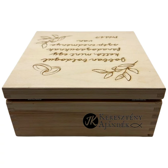 Jobban boldogul kettő, mint egy - igés, keresztény feliratos, gravírozott fenyő doboz ( 19,5 * 19,5 cm ) ESKÜVŐRE, nászajándékba