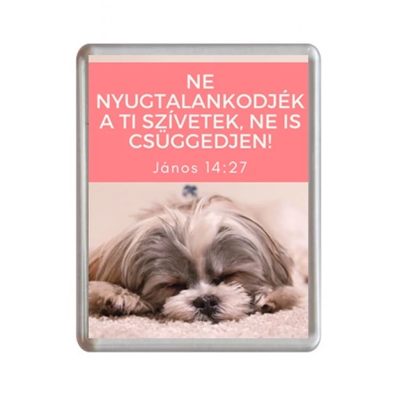 Igés hűtőmágnes - Ne nyugtalankodjék a ti szívetek, ne is csüggedjen! János 14,27 - igés, keresztény feliratos hűtőmágnes műanyag, 76*57 mm