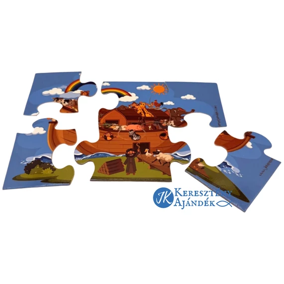 Noé bárkája - keresztény témájú, karton kirakó, puzzle kicsiknek ( kiscsoportosoknak, kb. 3 éves korosztálynak ) 6 darabos