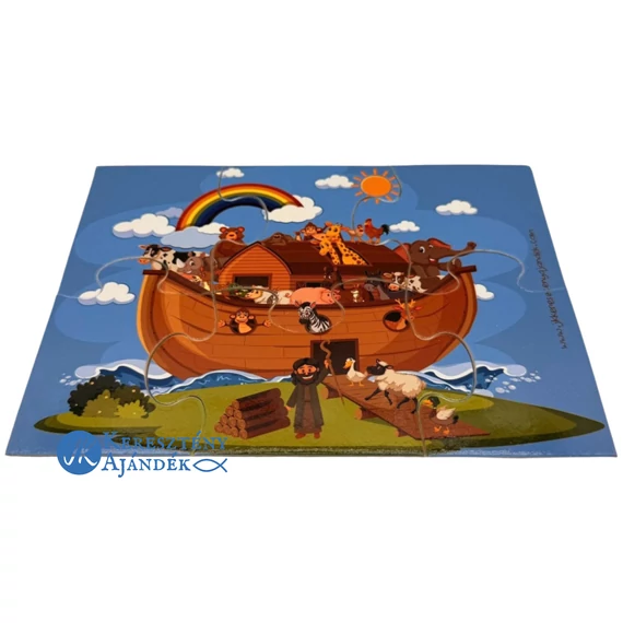 Noé bárkája - keresztény témájú, karton kirakó, puzzle kicsiknek ( kiscsoportosoknak, kb. 3 éves korosztálynak ) 6 darabos