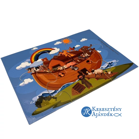 Noé bárkája - keresztény témájú, karton kirakó, puzzle kicsiknek ( kiscsoportosoknak, kb. 3 éves korosztálynak ) 6 darabos