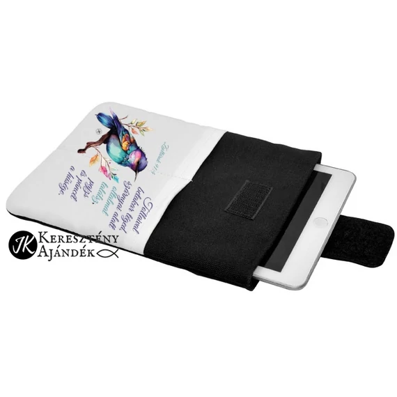 Tollaival betakar téged, szárnyai alatt oltalmat találsz ... igés, keresztény feliratos, tépőzáras, bélelt könyvvédőtok, könyvtok, tablet - tok, tablettok KICSI ( 8
