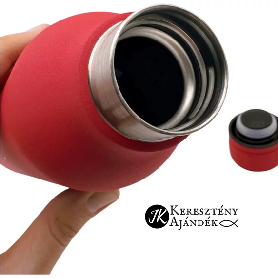 Jézus szeret engem Jézus szeret  téged - gravírozott, keresztény feliratos, fém, duplafalú vákuumos sportpalack, 510 ml PIROS 