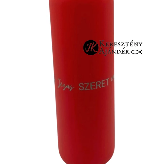 Jézus szeret engem Jézus szeret  téged - gravírozott, keresztény feliratos, fém, duplafalú vákuumos sportpalack, 510 ml PIROS 