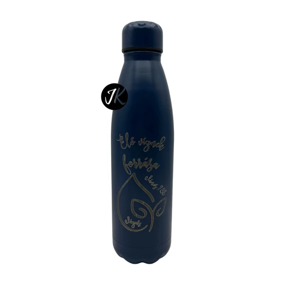 HŐTARTÓS - Élő víznek forrása. János 7,38 - gravírozott, igés, keresztény feliratos, fém, duplafalú palack 500 ml KÉK 