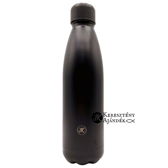 HŐTARTÓS - ISten gondoskodik - gravírozott, igés, keresztény feliratos, fém, duplafalú palack 500 ml FEKETE + videós bemutató