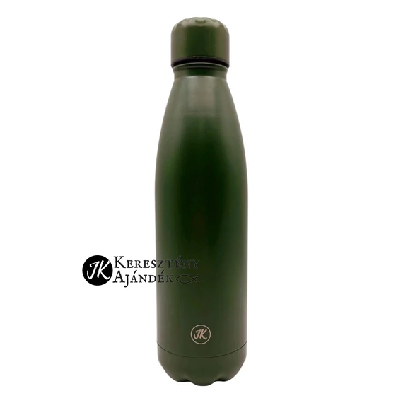 ISten gondoskodik - gravírozott, igés, keresztény feliratos, fém, duplafalú palack 500 ml ZÖLD + videós bemutató