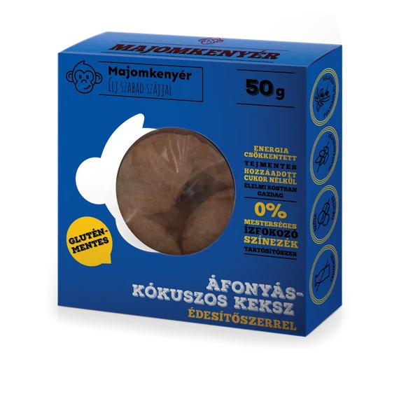 Majomkenyér Áfonyás-kókuszos keksz 50g - tej -, cukor - és gluténmentes, édesítőszeres, PALEO 