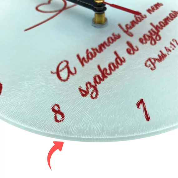 A hármas fonál nem szakad el egyhamar. Préd. 4,12 - igés, ÜVEG falióra ( szublimációs, 20cm ) - texturált felületű, AKCIÓS, kis szépséghibával