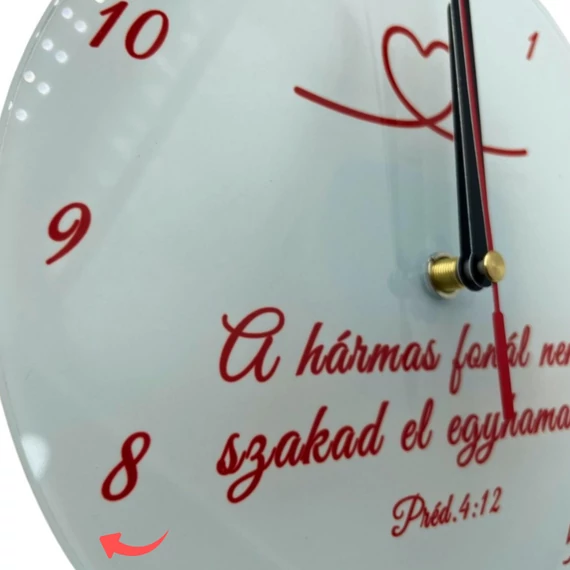 A hármas fonál nem szakad el egyhamar. Préd. 4,12 - igés, ÜVEG falióra ( szublimációs, 20cm ) - sima felületű, AKCIÓS, kis szépséghibával