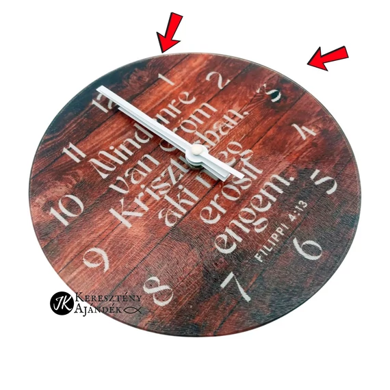 Mindenre van erőm Krisztusban, aki megerősít engem. Filippi 4,13 - igés, ÜVEG falióra ( szublimációs, 20cm ) - texturált felületű, AKCIÓS, kis szépséghibával