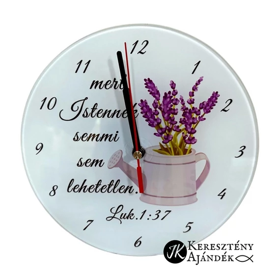 Mert Istennek semmi sem lehetetlen - igés, ÜVEG falióra ( szublimációs, 20cm) SIMA felületű