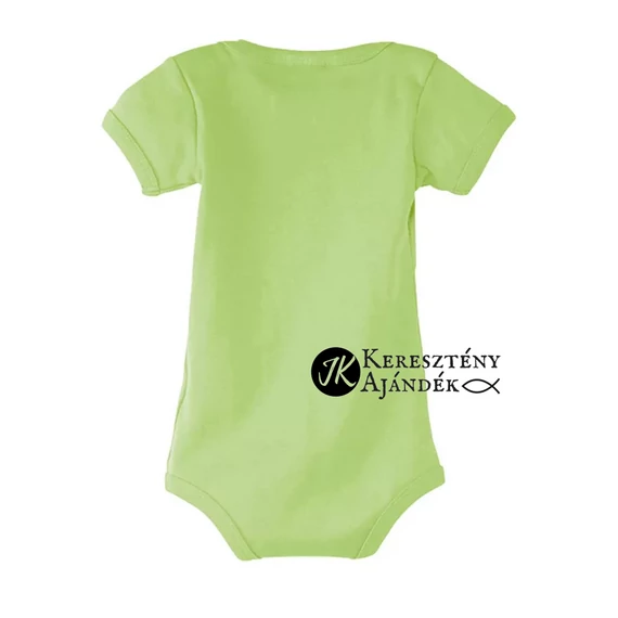 Isten jó! - keresztény feliratos body, rövid ujjú, unisex fazon, almaZÖLD színben 3 - 6 hónapos méret 