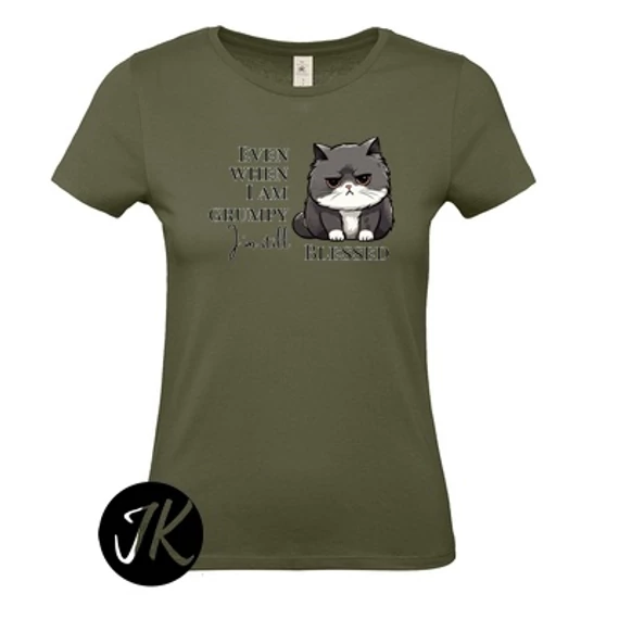 Even when I am grumpy, I 'm still BLESSED - mintás, keresztény feliratos, női póló, KHAKI színben XS - 2XL méretben ( XS )