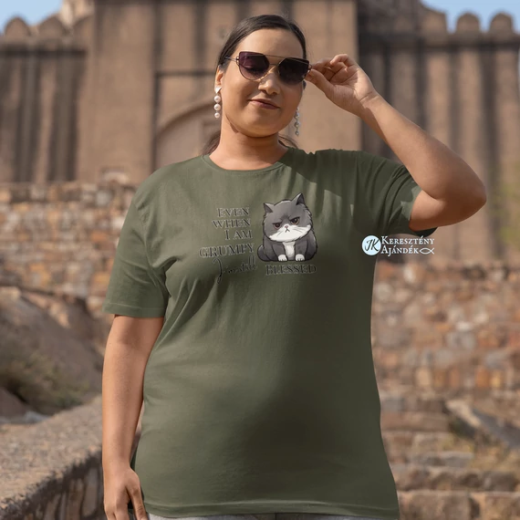 Even when I am grumpy, I 'm still BLESSED - mintás, keresztény feliratos, női póló, KHAKI színben XS - 2XL méretben ( XS )