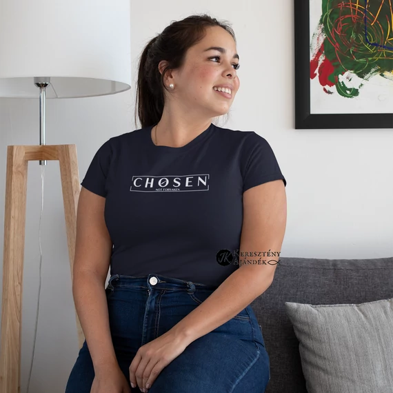Chosen - not forsaken - igés, mintás, keresztény feliratos, kereknyakú női póló, SÖTÉTKÉK színben XS - 2XL méretben ( XS )