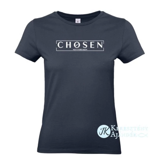 Chosen - not forsaken - igés, mintás, keresztény feliratos, kereknyakú női póló, SÖTÉTKÉK színben XS - 2XL méretben ( XS )