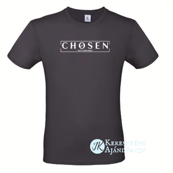 Chosen - not forsaken - igés, mintás, keresztény feliratos, kereknyakú férfi póló, SÖTÉTKÉK S - 2XL méretben ( S )