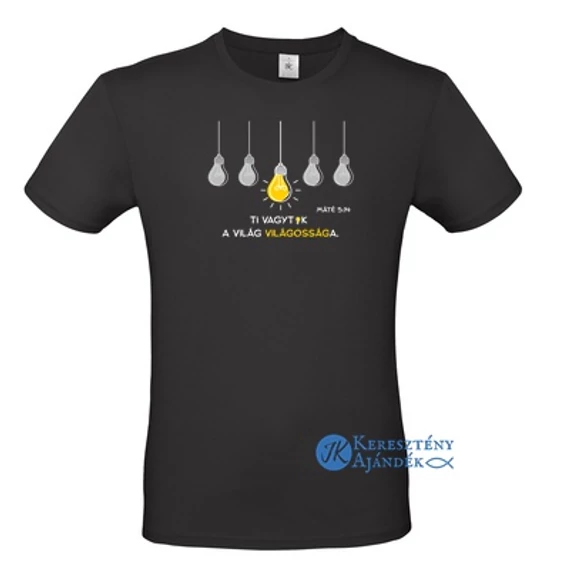 Ti vagytok a világ világossága-  igés, mintás, keresztény feliratos, kereknyakú férfi póló, FEKETE S - 2XL méretben ( S )