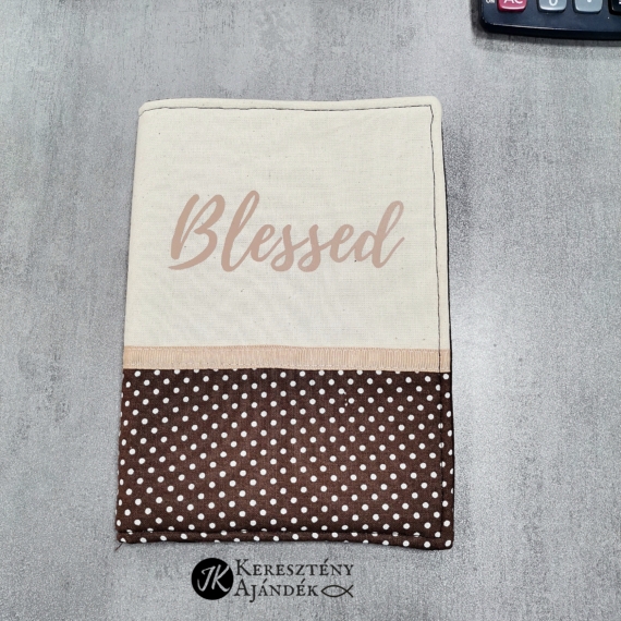 Blessed - barna-bézs színű, bibliaborító textil anyagból (Károli fordításhoz) 14 x 19 cm