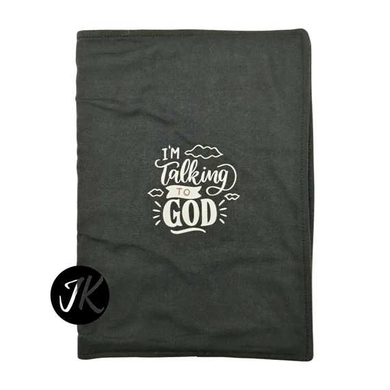 I'm talking to God - bibliaborító textil anyagból EFO / RÚF méretre FEKETE 