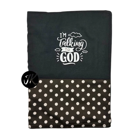 I'm talking to God - bibliaborító textil anyagból EFO / RÚF méretre FEKETE-SÖTÉTBARNA PÖTTYÖS