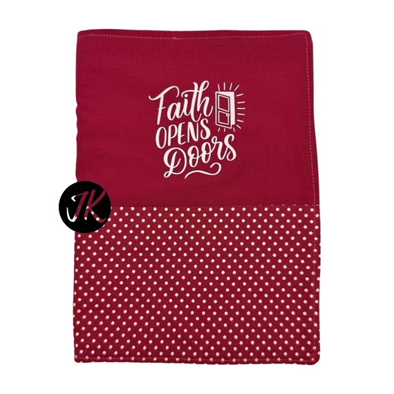 Faith opens doors - bibliaborító textil anyagból EFO / RÚF méretre BURGUNDI BORDO PÖTTYÖS