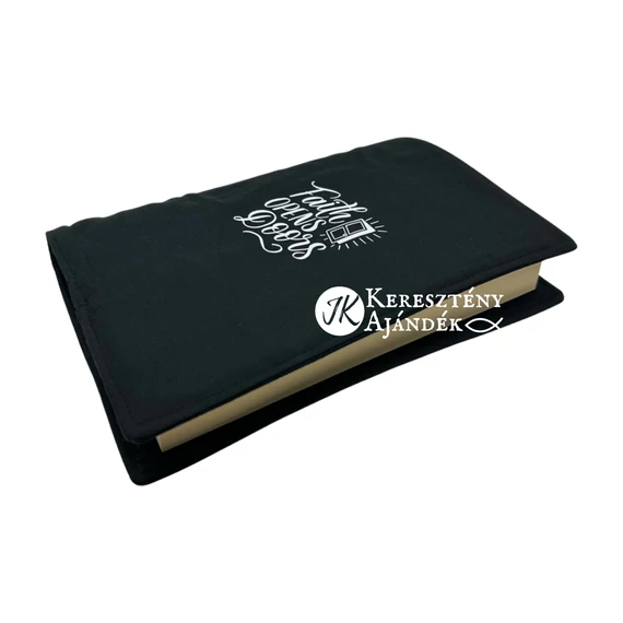 Faith opens doors - bibliaborító textil anyagból EFO / RÚF méretre FEKETE 