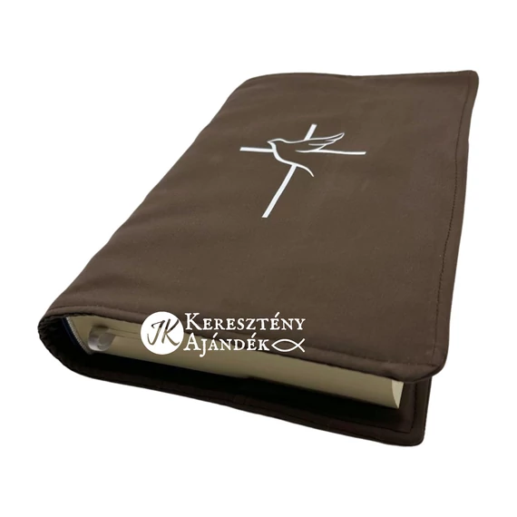 Kereszt és galamb - bibliaborító textil anyagból EFO / RÚF méretre BARNA