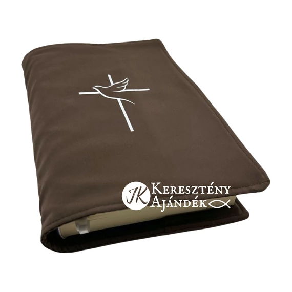 Kereszt és galamb - bibliaborító textil anyagból EFO / RÚF méretre BARNA