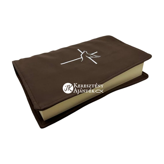 Kereszt és galamb - bibliaborító textil anyagból EFO / RÚF méretre BARNA