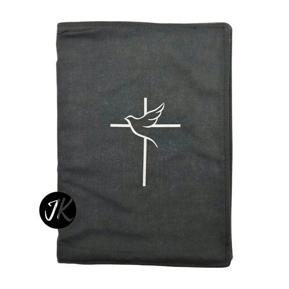 Kereszt és galamb - bibliaborító textil anyagból EFO / RÚF méretre FEKETE