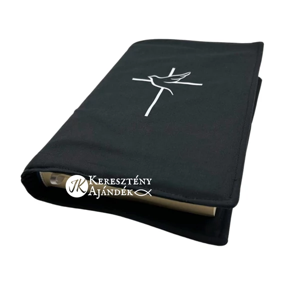 Kereszt és galamb - bibliaborító textil anyagból EFO / RÚF méretre FEKETE
